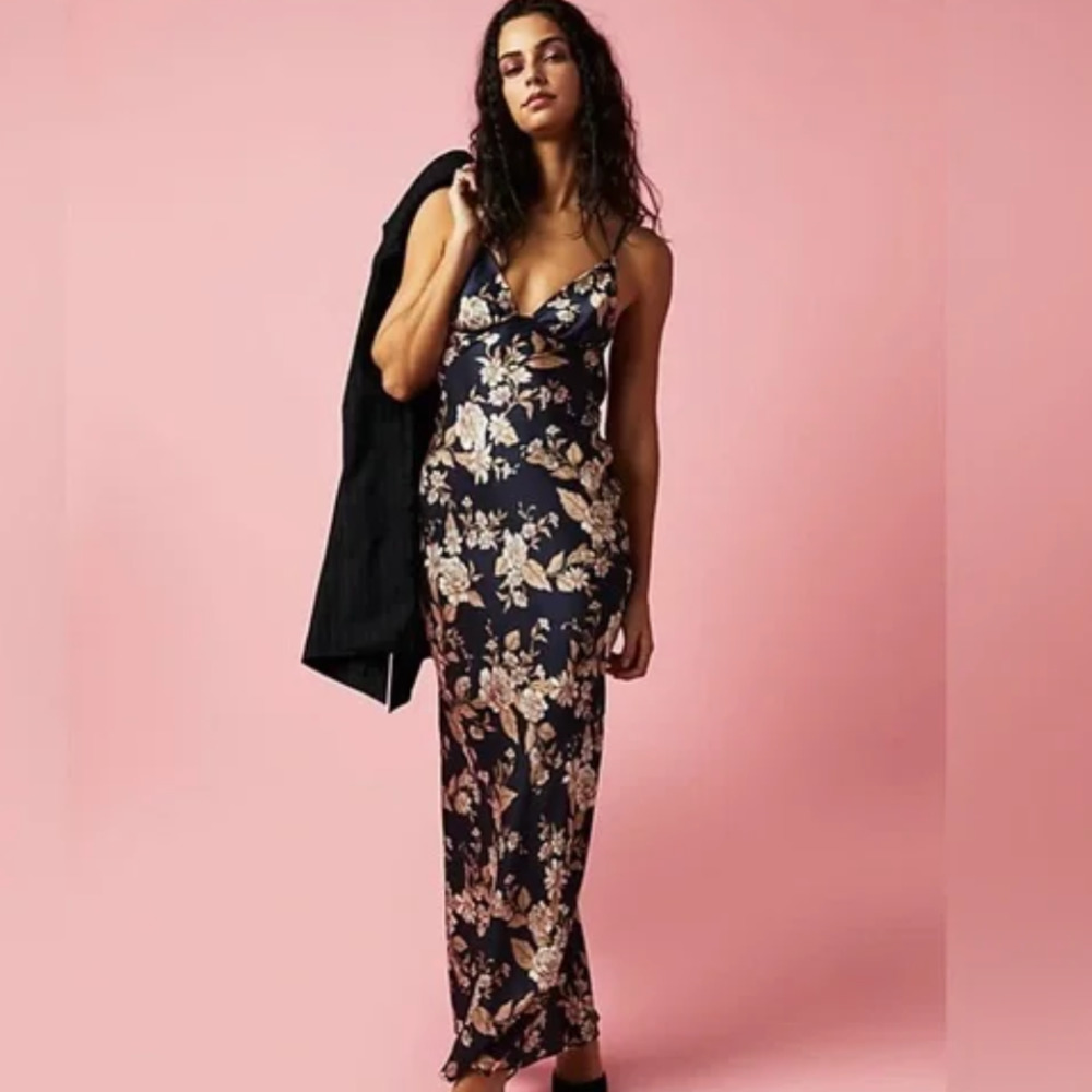 Free People Bec + Bridge Opaline Floral Silk Strap Maxi Dress NEW